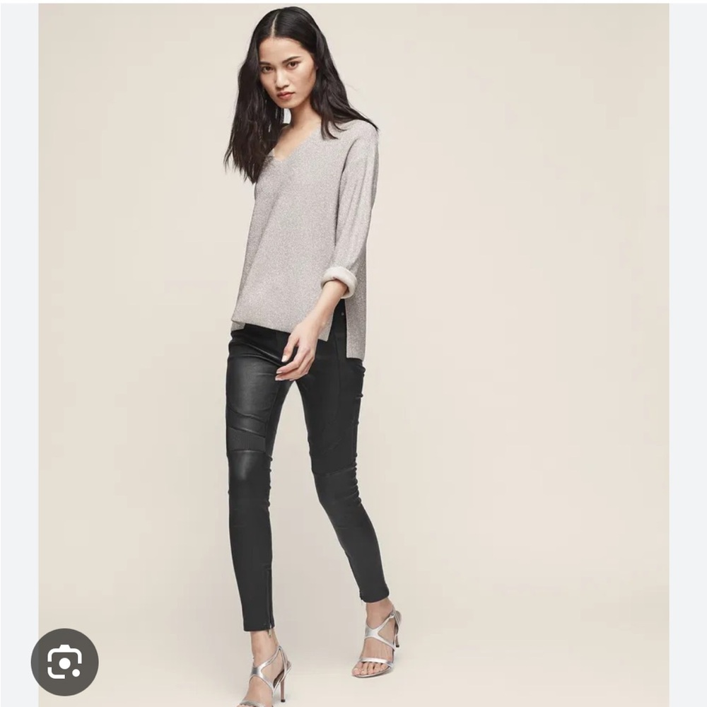 Reiss Julietta Neoprene Effect Long Sleeve Jumper Top Metallic Grey size M